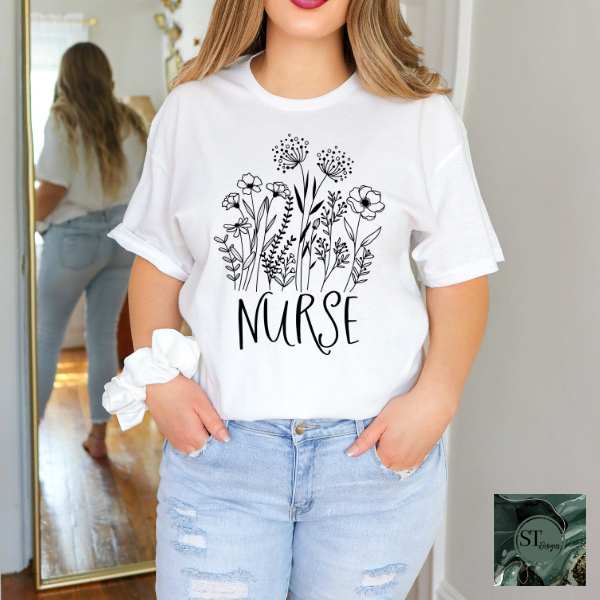 Floral Nurse black print T-Shirt