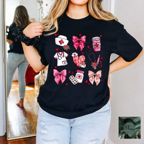 Nurse Collage hearts and bows T-Shirt