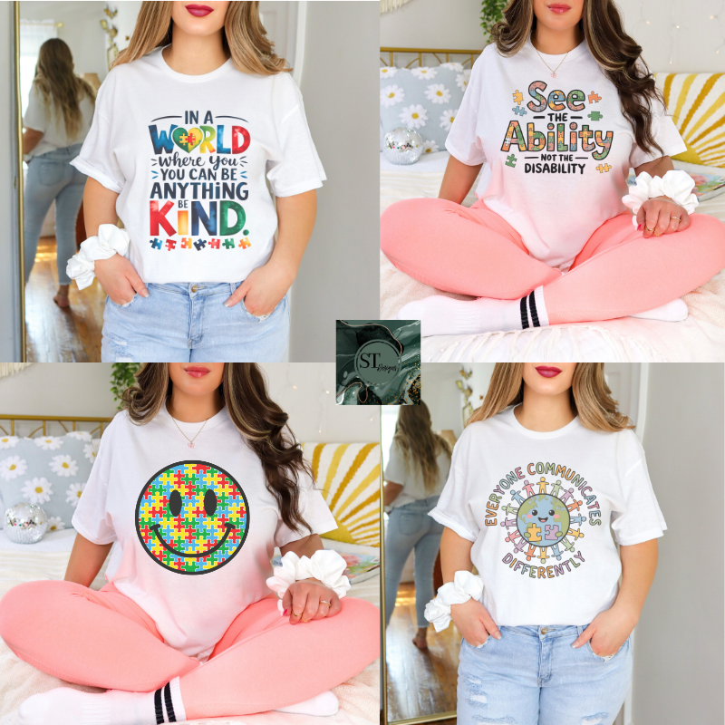 Autism Awareness Mystery Tshirt on White 100% cotton unisex fit