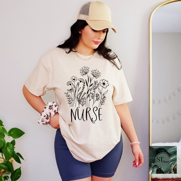 Floral Nurse black print T-Shirt