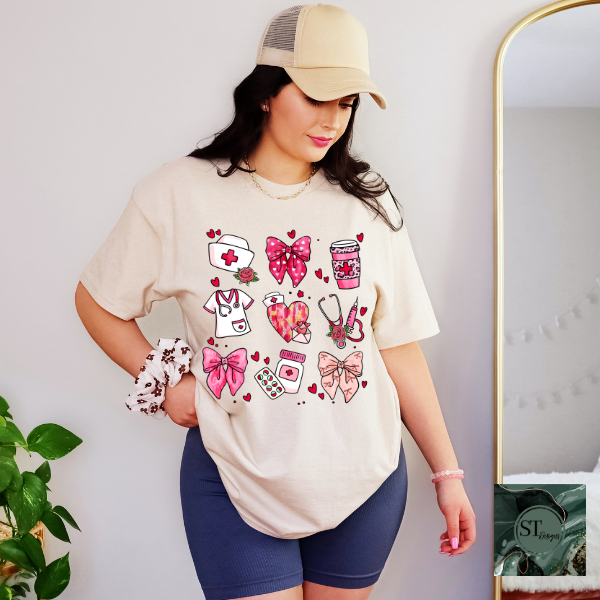 Nurse Collage hearts and bows T-Shirt