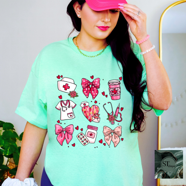 Nurse Collage hearts and bows T-Shirt
