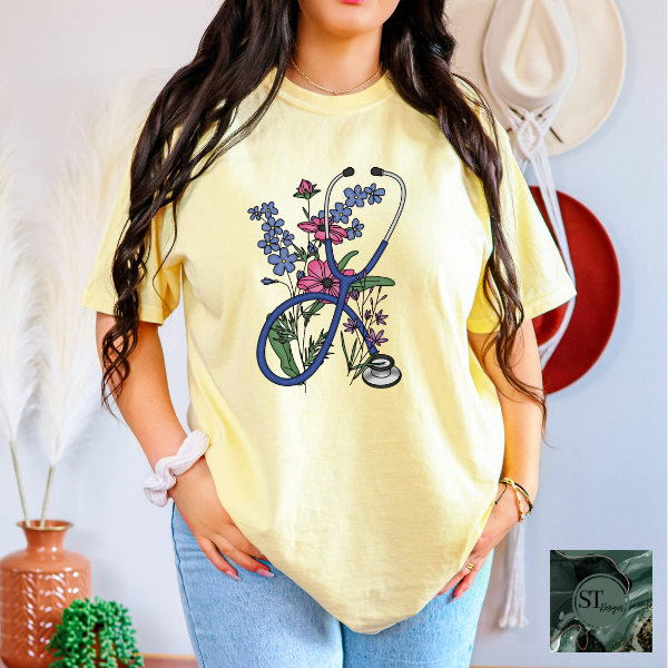 Floral Stethoscope T-Shirt