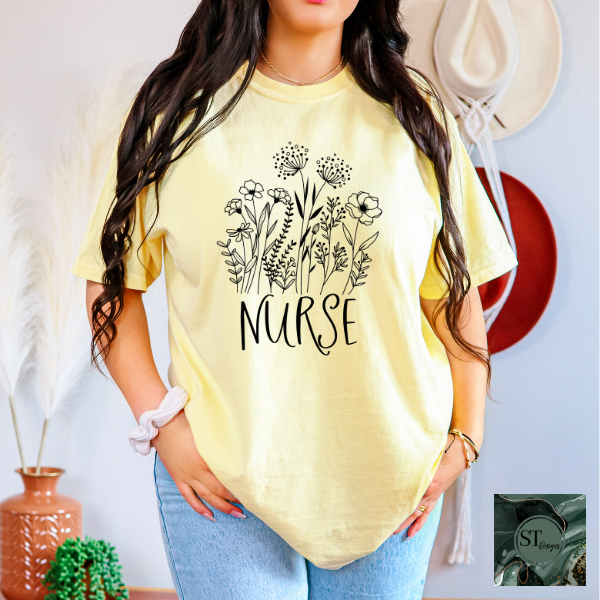 Floral Nurse black print T-Shirt