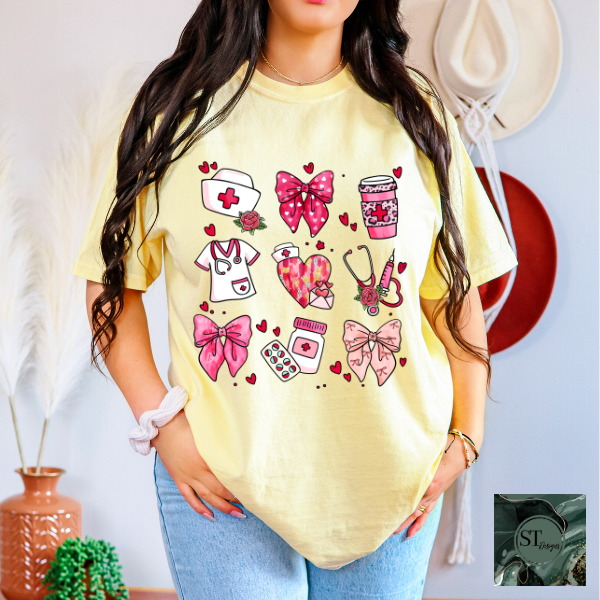 Nurse Collage hearts and bows T-Shirt