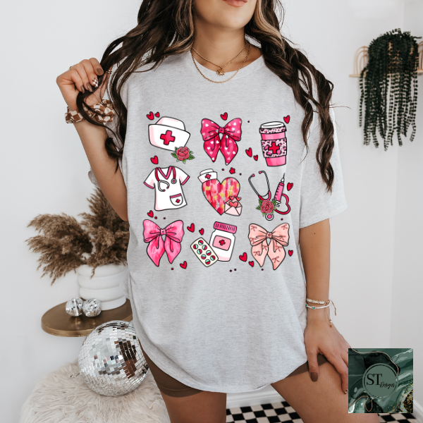 Nurse Collage hearts and bows T-Shirt