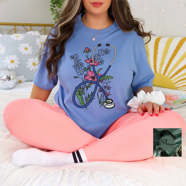 Floral Stethoscope T-Shirt