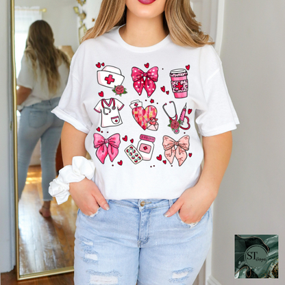 Nurse Collage hearts and bows T-Shirt