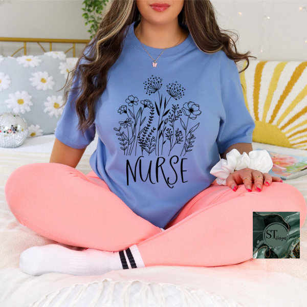 Floral Nurse black print T-Shirt