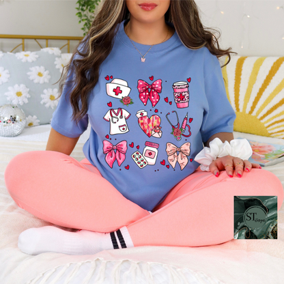 Nurse Collage hearts and bows T-Shirt