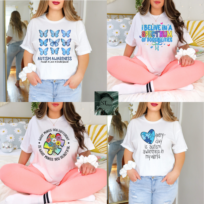 Autism Awareness Mystery Tshirt on White 100% cotton unisex fit