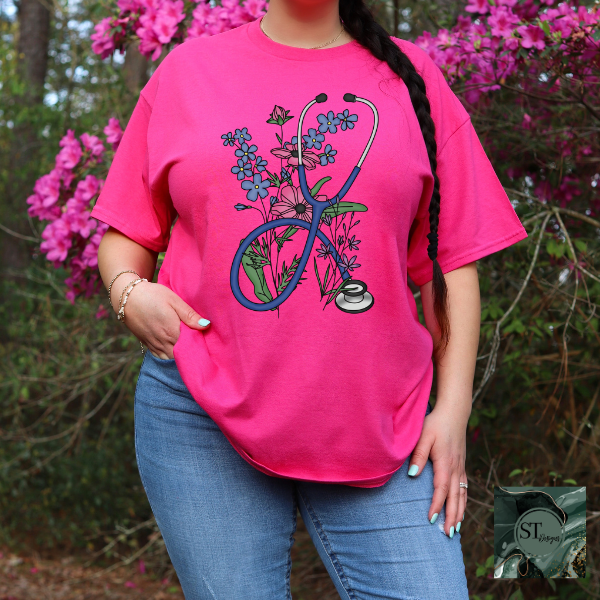 Floral Stethoscope T-Shirt