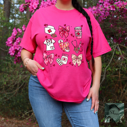 Nurse Collage hearts and bows T-Shirt