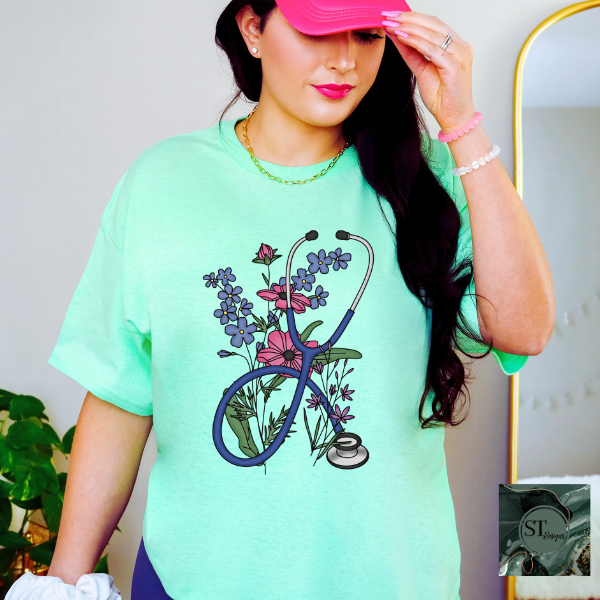 Floral Stethoscope T-Shirt