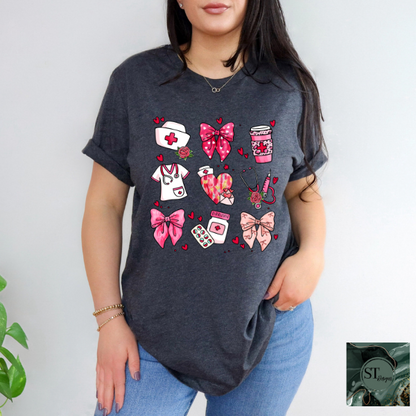 Nurse Collage hearts and bows T-Shirt