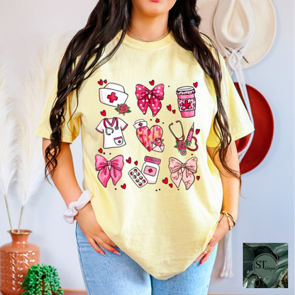 Nurse Collage hearts and bows T-Shirt